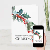 Carte Noël joyeux de brin de houx d'aquarelle