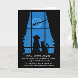Carte Noël Joyeux Fêtes Fille Chien Chat Mignonne
