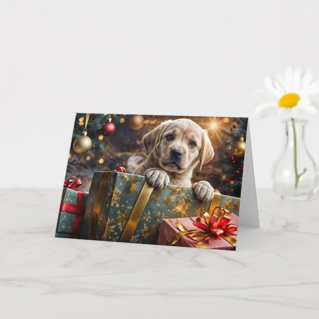 Carte Noël Joyeux Vacances Cute Yellow Lab Labrador (Petite plante)