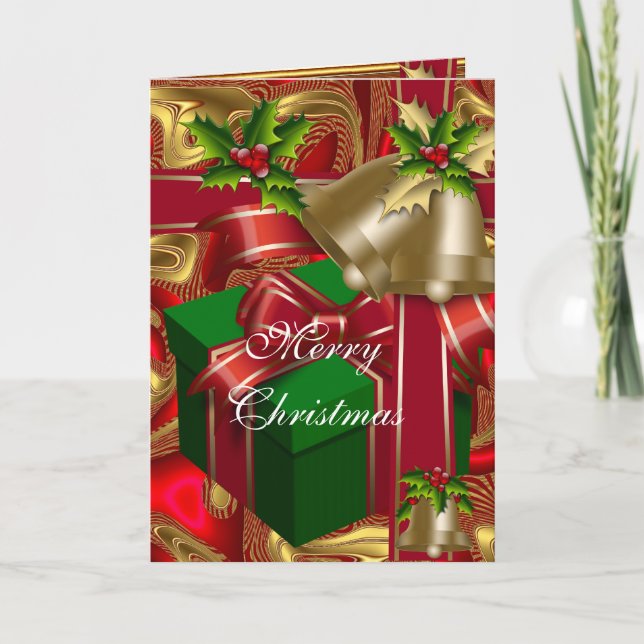 Carte Noël Joyeux Xmas Rouge Or Vert (Devant)