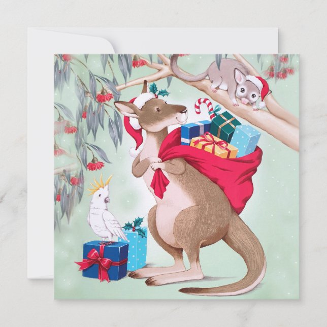 Carte Noël kangourou - Art de Noël australien    (Devant)