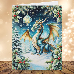 Carte Noël Magique Dragon Avec Holly