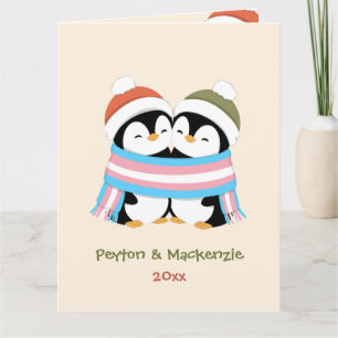 Carte Noël Manchots Trans Personnalisés Cozy