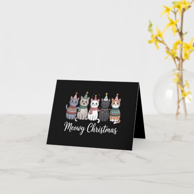 Carte Noël Meowy Bonne année Chat Amoureux des chats Noë (Fleur jaune)