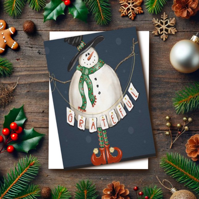 Carte Noël Moderne Grateful Cute Bonhomme de Neige Inspi (Créateur téléchargé)