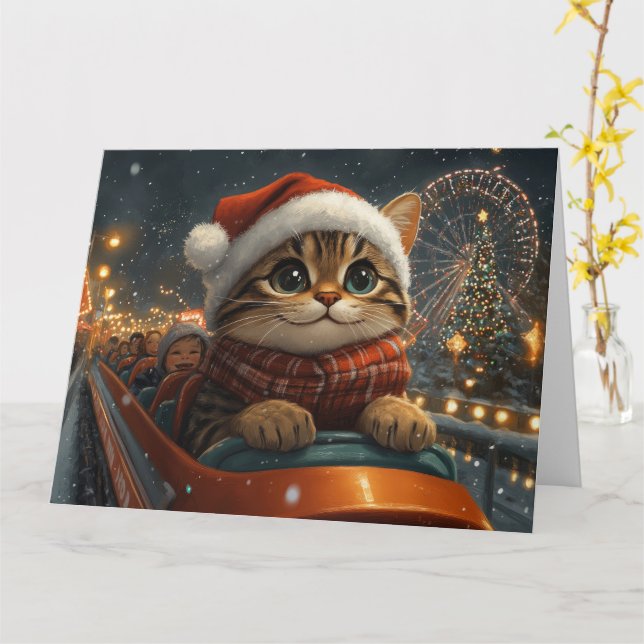 Carte Noël Montagnes Russes Chat Bengal (Fleur jaune)
