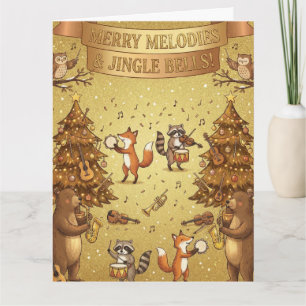 Carte Noël Musical Doré Animaux & Musique