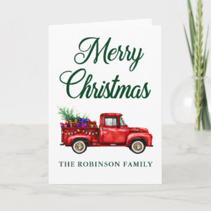 Carte Noël Nom de famille Camion rouge classique Cadeaux