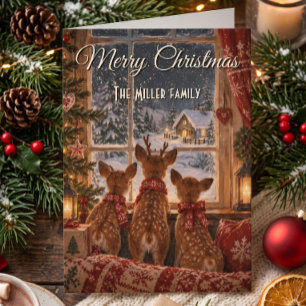 Carte Noël Nordique Fenêtre Cerfs Personnalisable