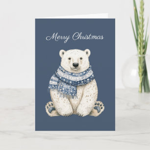 Carte Noël ours polaire bleu blanc