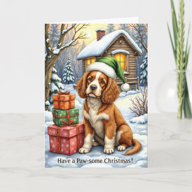 Carte Noël Paw-some – American Water Spaniel (Devant)
