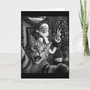 Carte Noël Père Noël Joyeux X-mas Drôle Chat Selfie