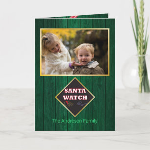 Carte Noël Père Noël Montre Grange Bois Famille Photo Am