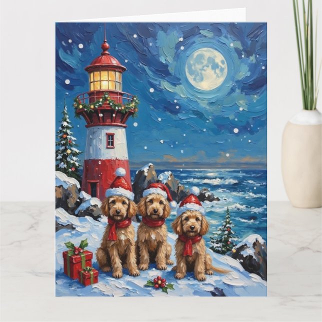 Carte Noël phare Poodle Fêtes (Devant)