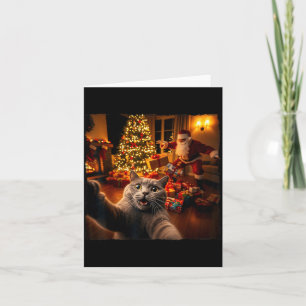 Carte Noël Photo Drôle de Chat avec le Père Noël Vacance
