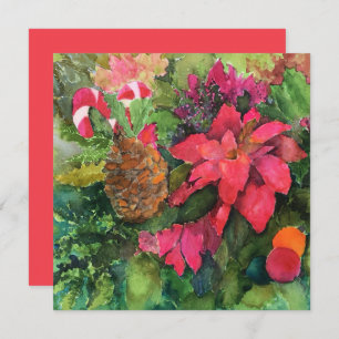 Carte Noel Poinsettia peinture aquarelle originale