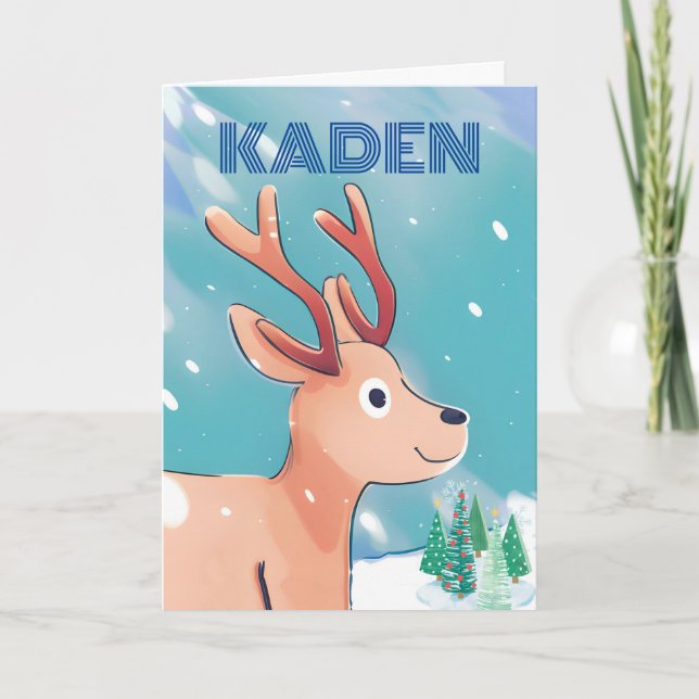 Carte Noël pour Kaden Cute Baby Deer dans la neige (Devant)