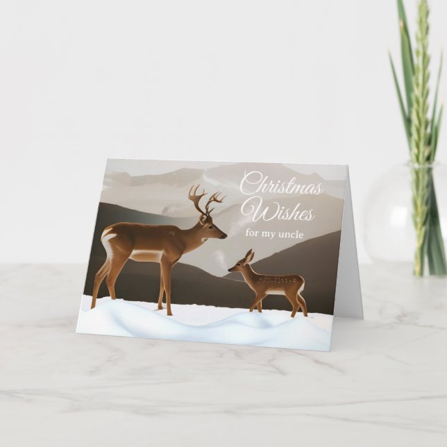 Carte Noël pour Oncle Deer dans un paysage hivernal (Devant)