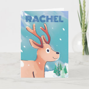 Carte Noël pour Rachel Cute Baby Deer dans la neige