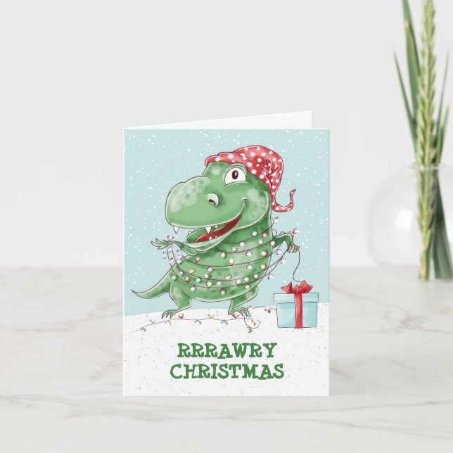 Carte Noël Rawry Dinosaure Idiot de Fêtes (Devant)