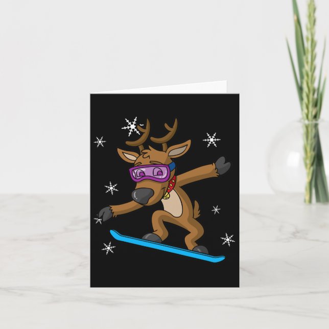 Carte Noël Reindeer Snowboard Snowboard Snowbo (Devant)