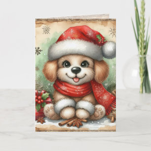 Carte Noël Rétro Chien de Noël Vintage Nostalgique
