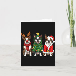 Carte Noël Rétro Terrier de Boston Père Noël Renne Chien