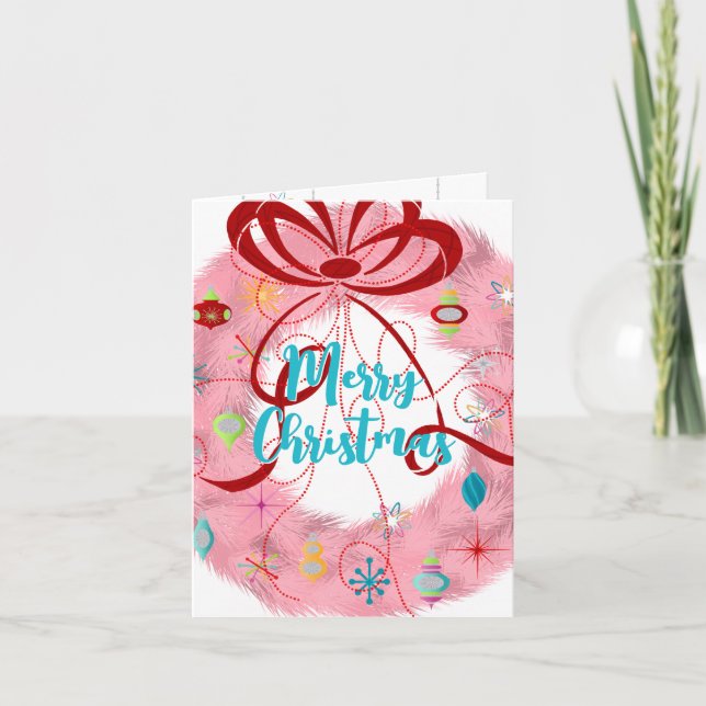 Carte Noël rétro turquoise Wreath (Devant)