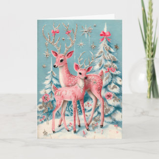 Carte Noël rose Coquette Deer Vintage