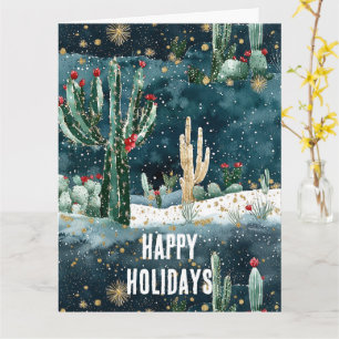 Carte Noël Rouge Bleu Vert Cactus Floral