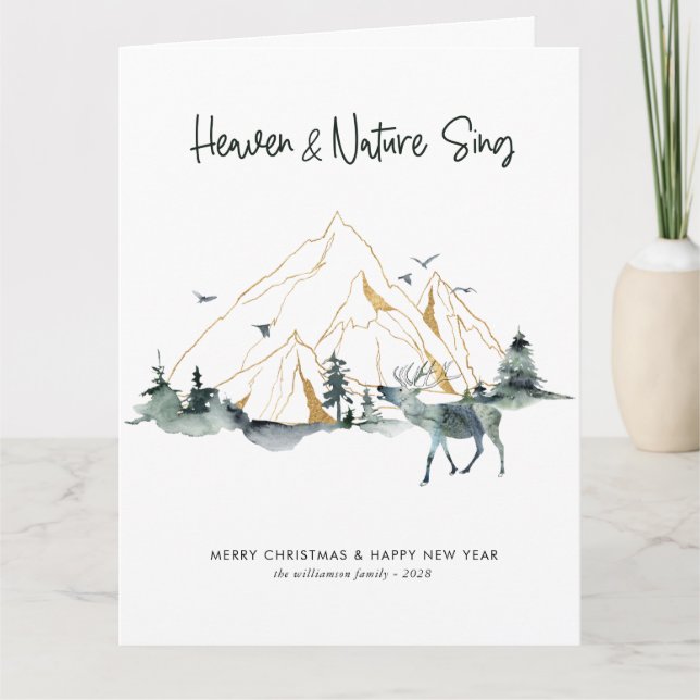 Carte Noël Rustique Aquarelle Une Photo Forêt (Devant)