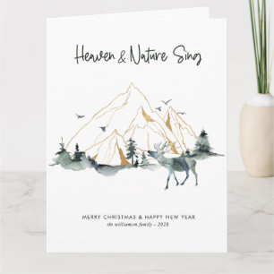 Carte Noël rustique en aquarelle, une photo de la forêt