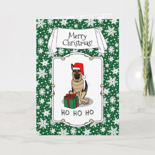 Carte Noël Santa Hat Allemand Berger Chien mignonne