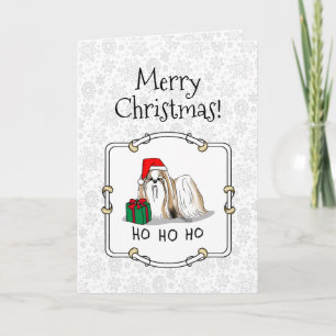 Carte Noël Santa Hat Chih Tzu (blanc tan) Chien mignonne