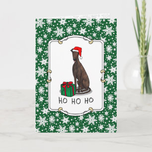 Carte Noël Santa Hat Greyhound Chien (brindle) mignonne
