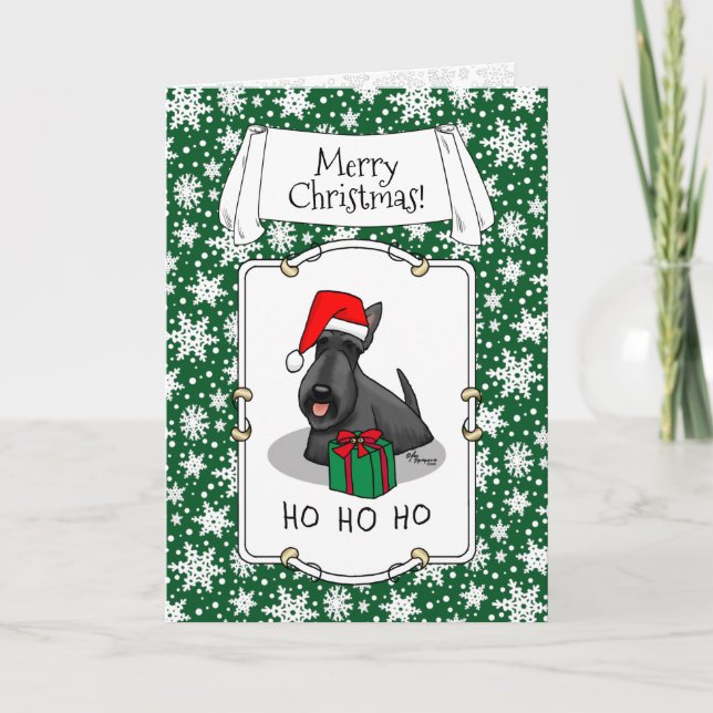 Carte Noël Santa Hat Scottish Terrier (noir) mignonne (Devant)