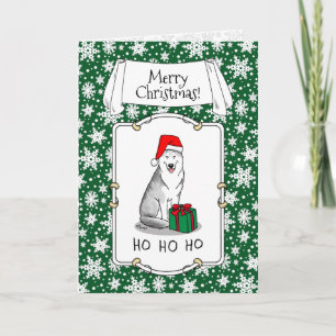 Carte Noël Santa Hat Sibérien Husky (argent) mignonne