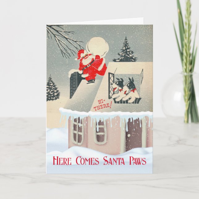 Carte Noël Santa Paws avec Fox Terriers (Devant)