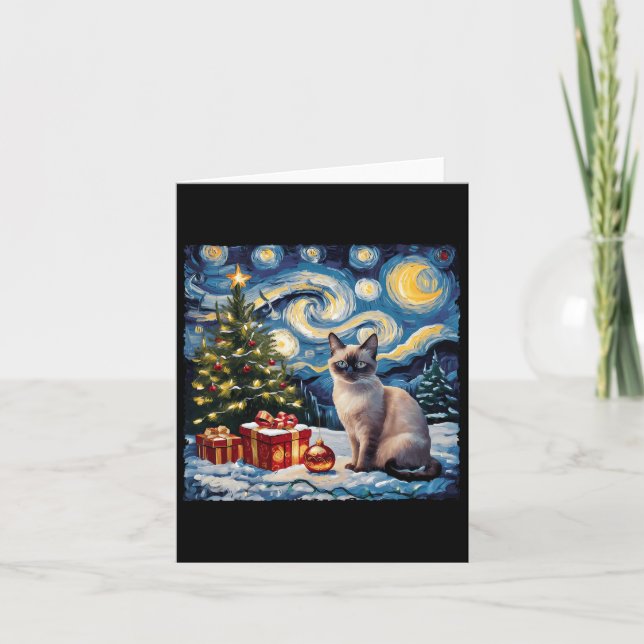 Carte Noël Siamese Chat Art Van Gogh Le Starry Nigh (Devant)