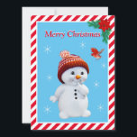 Carte Noël Snowman & mignonne Red Bird Christmas<br><div class="desc">Noël bonhomme de neige & mignonne carte de Noël oiseau rouge. Le texte peut être personnalisé.</div>