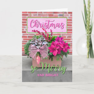 Carte Noël So Joyeux et lumineux en rose et vert