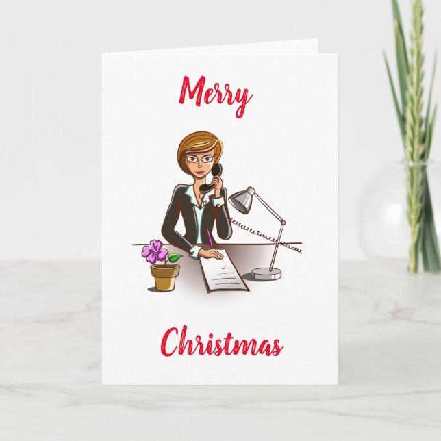 CARTE NOËL SOUHAITE **TRAVAILLEUSE DE BUREAU FÉMININ" (Devant)