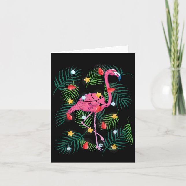 Carte Noël tropical de Noël drôle Flamant rose rose Hawa (Devant)