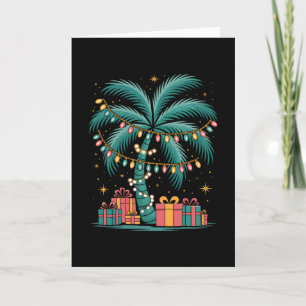 Carte Noël tropical Hawaïen Père Noël Palmier Avec L