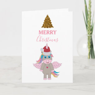 Carte Noël Unicorne Santa Hat Gold Parties scintillant A