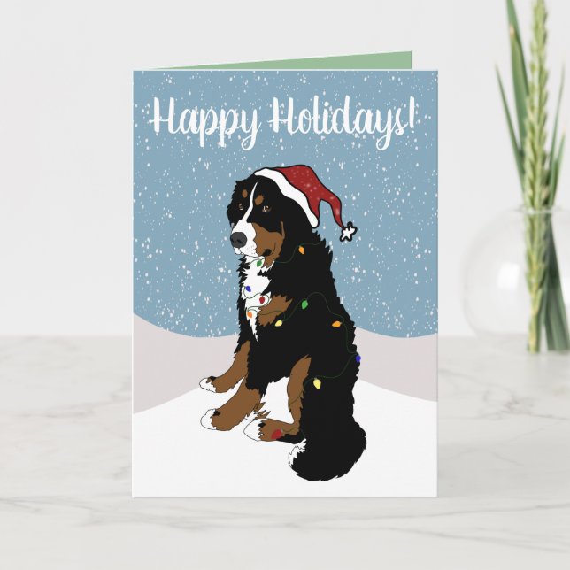 Carte Noël Vacances Bernese Mountain Dog (Devant)