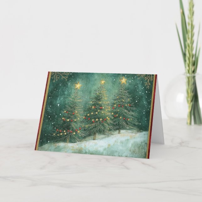 Carte Noël vert turquoise avec accents or (Devant)