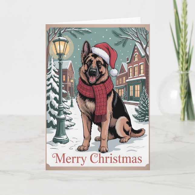 Carte Noël vintage Berger Allemand  (Devant)