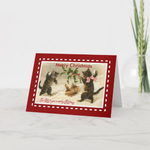 Carte Noël Vintage Joyeux Noël Chats Chatons