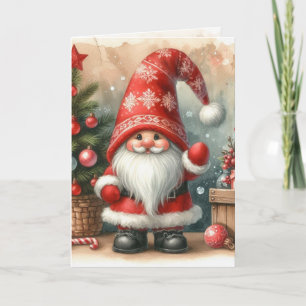 Carte Noël vintage nostalgique Père Noël aquarelle